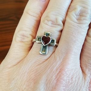 Vintage James Avery Cross Ring with Red Heart